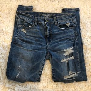 American Eagle Medium Wash Ripped High Rise Jeans